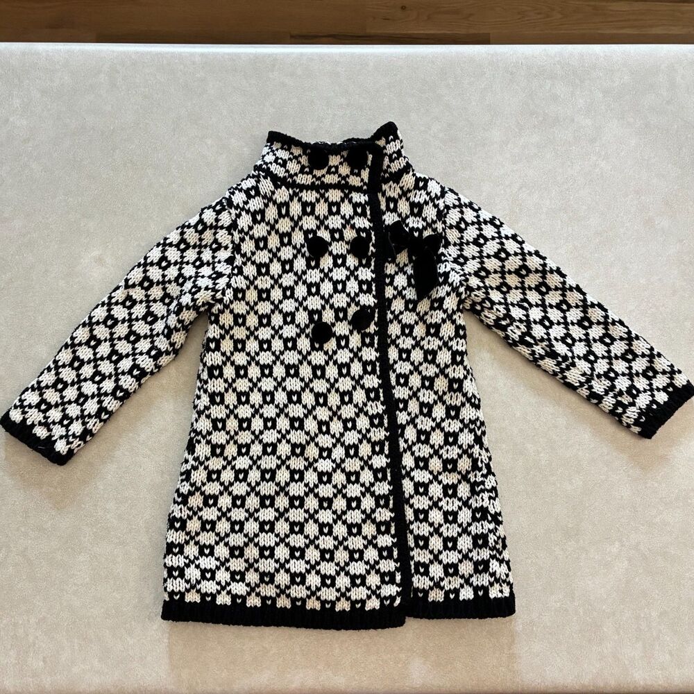 Heirlooms by Polly Flinders Girls Black & White Knit Sweater Coat – Size 2T